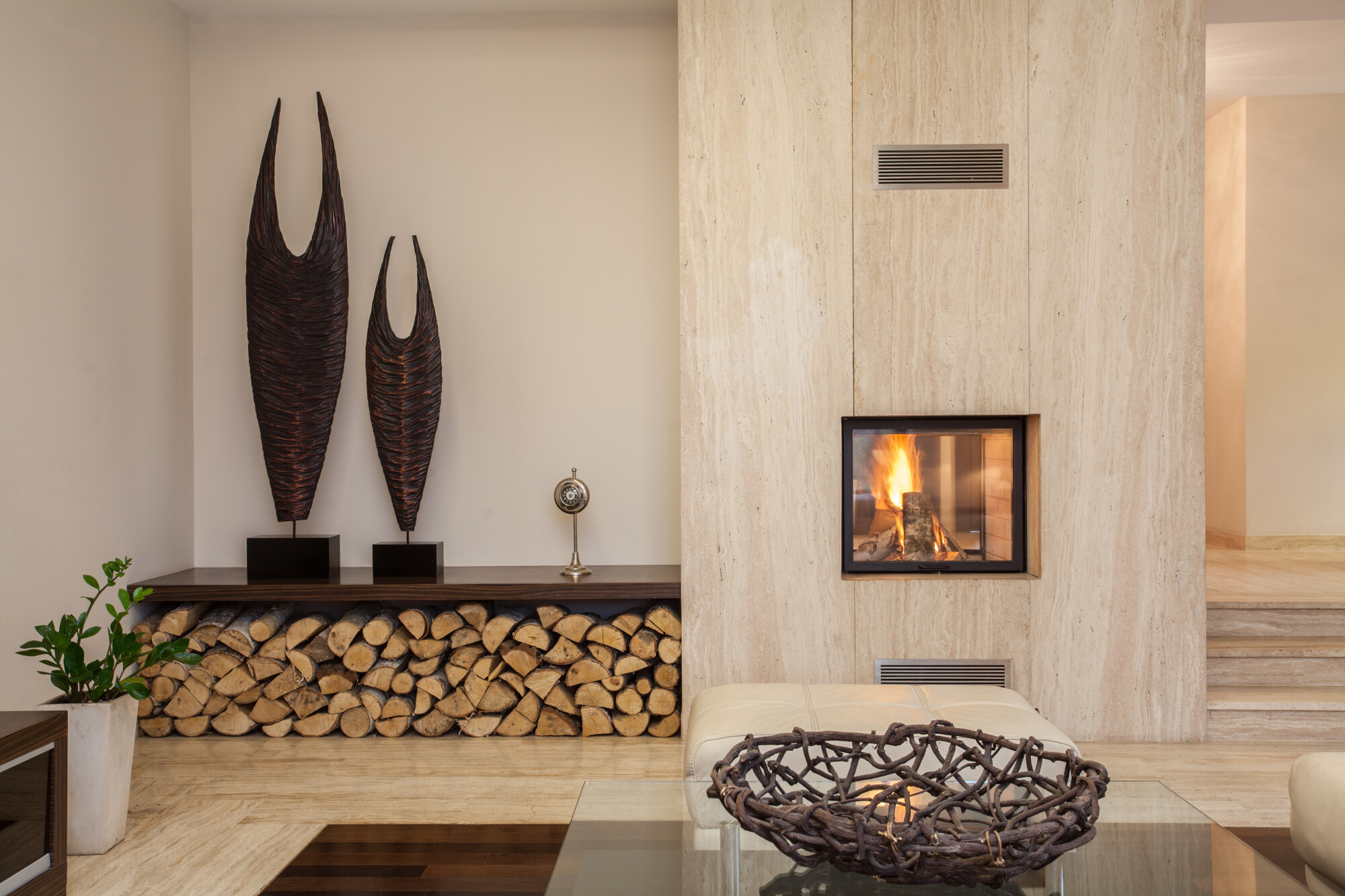 wood fireplace
