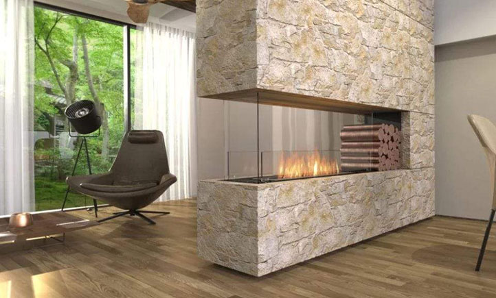 EcoSmart-Fire Fireplace blended to match decor with see-thru design