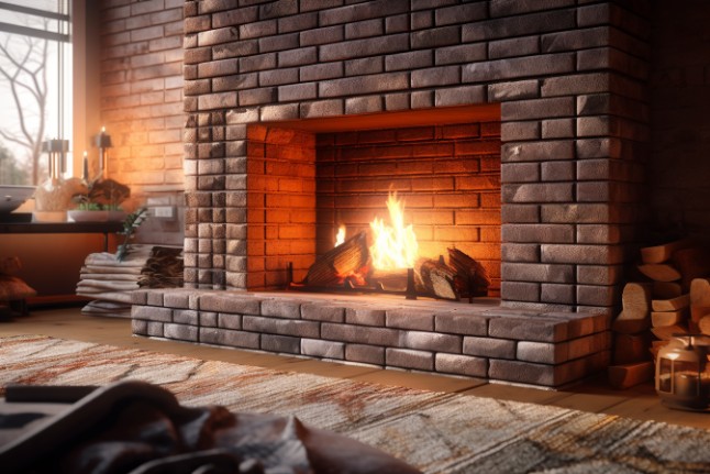 Large brick fireplace offering an imposing focal point