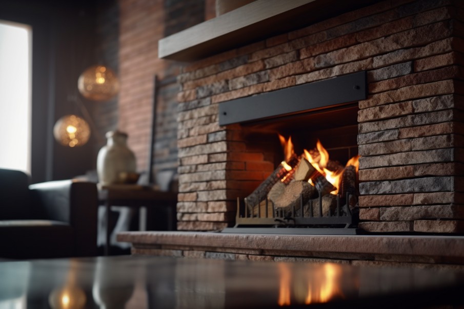Music room atmosphere enhanced by a classic brick fireplace