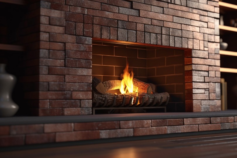 Yoga studio atmosphere calmed by a peaceful brick fireplace