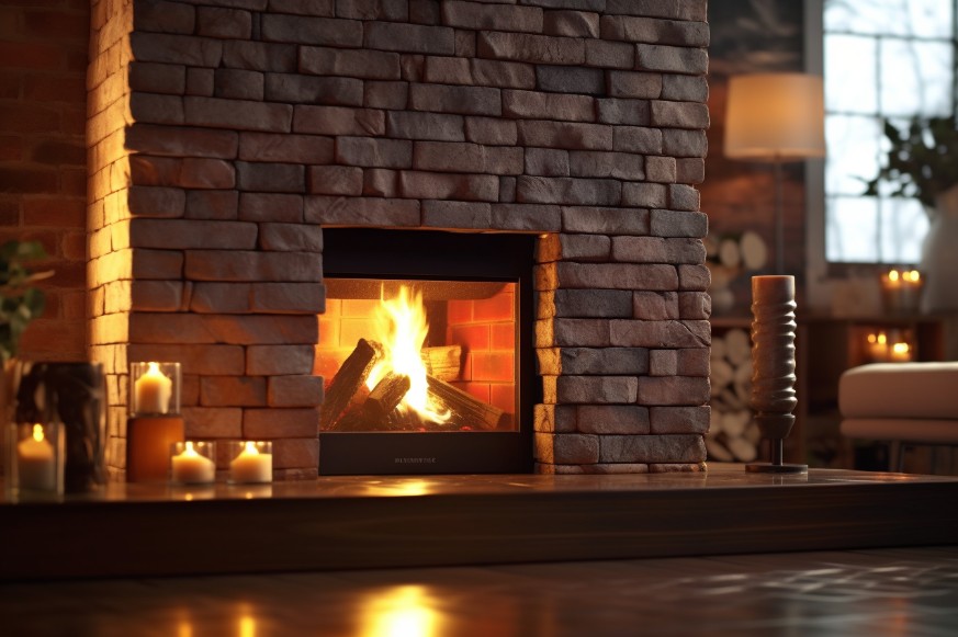 Relaxing spa environment featuring a soothing brick fireplace