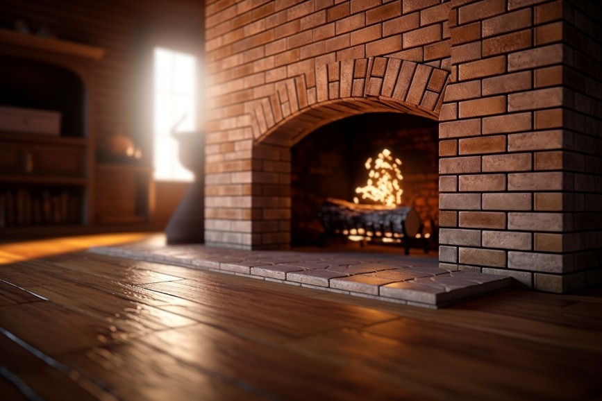 Brick fireplace with a traditional arched opening
