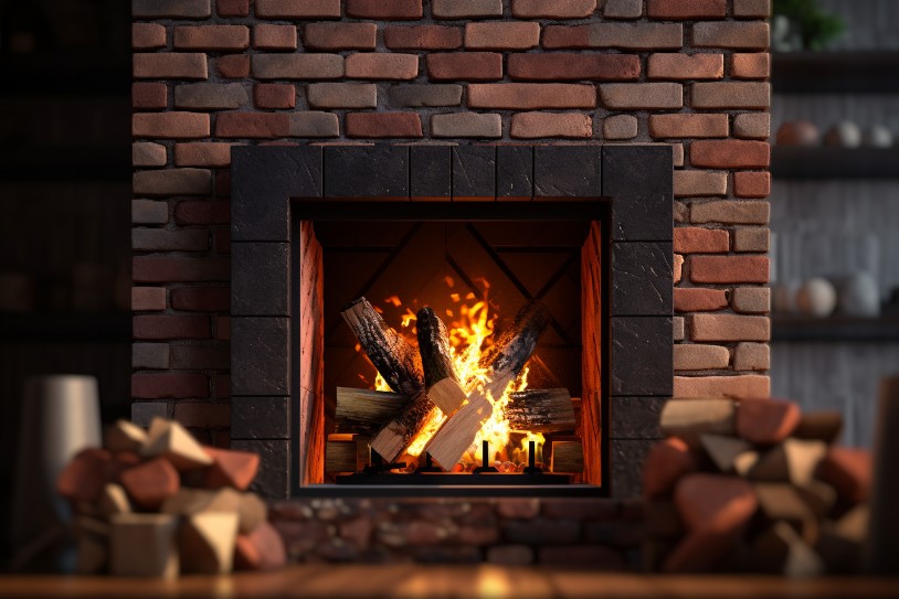 Double layered brick fireplace for an imposing look