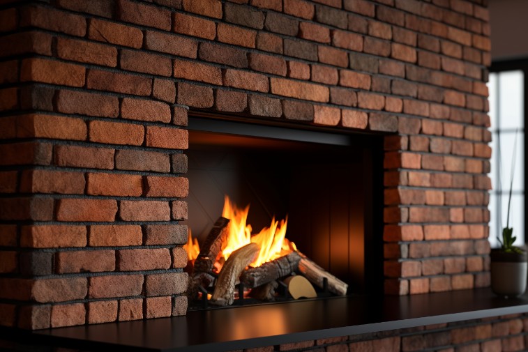Efficiently designed tiny house featuring a brick fireplace