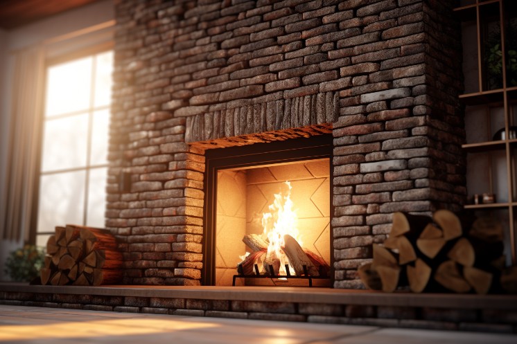 Traditional style brick fireplace in a classic setting