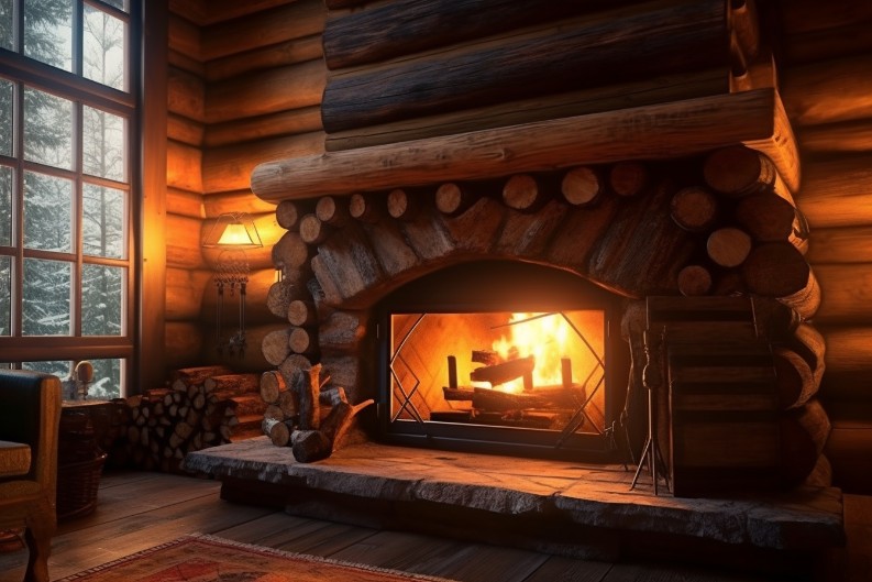 Image showing a classic wood burning fireplace in a cozy living room