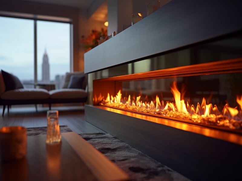Electric Fireplace in Hotel Lobby