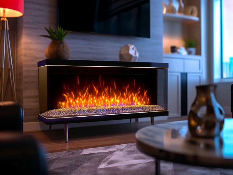 Image of Wall-Mounted Fireplace Under TV in modern living room