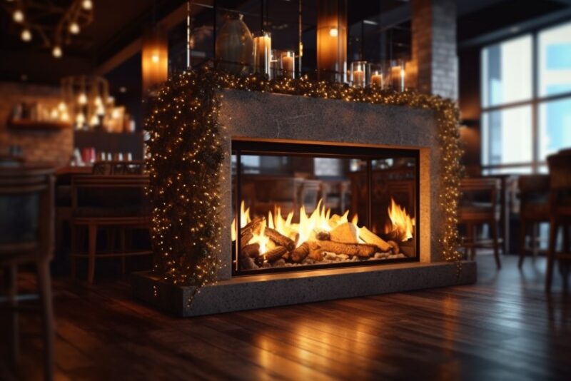 Fireplace Lifestyle Image of Restaurant Double Sided Fireplace