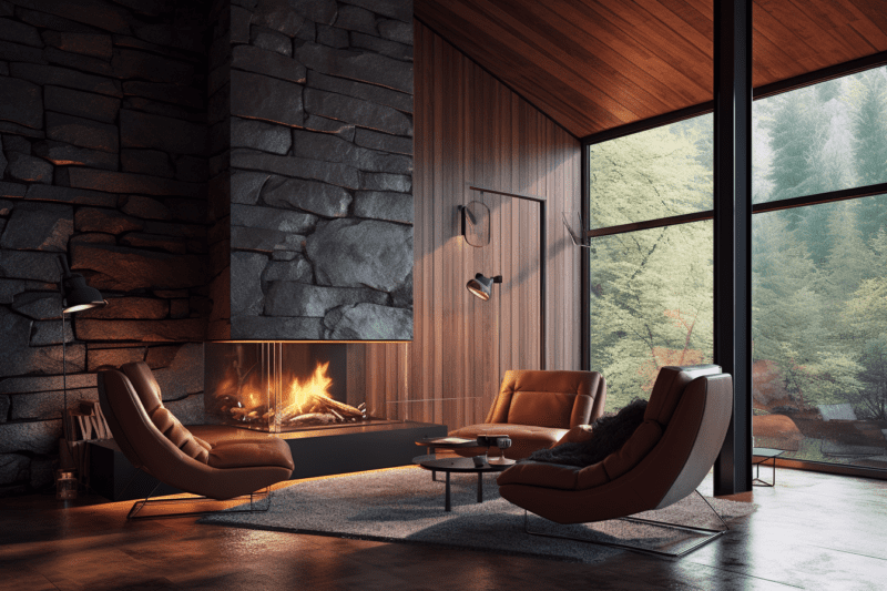Vented Gas Log Fireplace in modern cabin living room.
