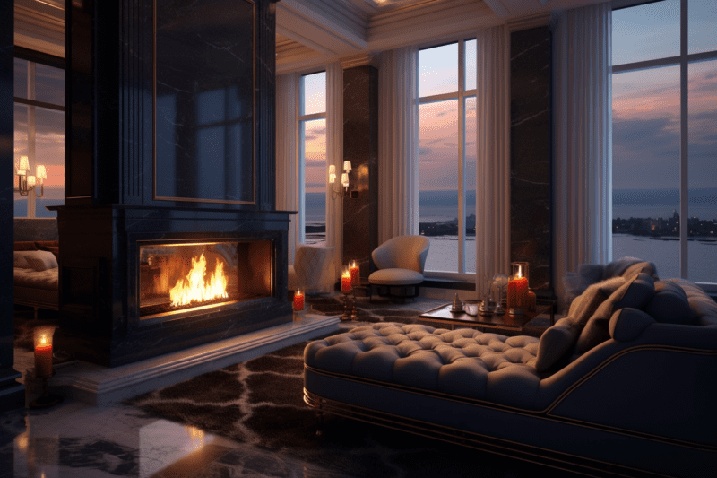 Ventless Gas Fireplace in luxury penthouse suite.
