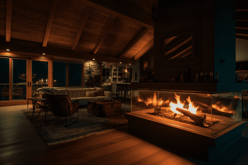 Gas log fireplace in mansion