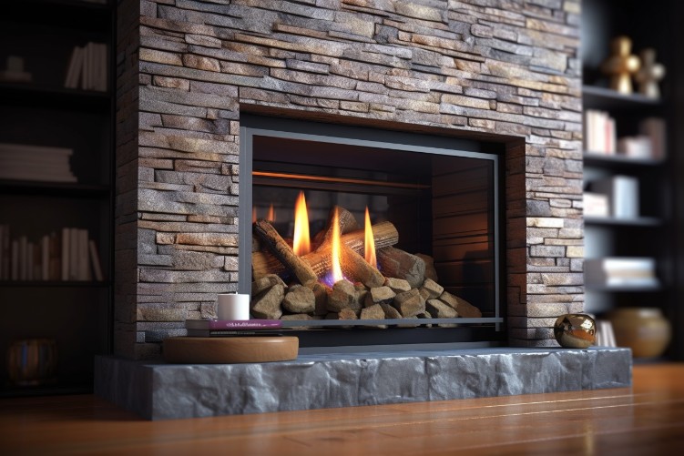 Cozy living room with a gas fireplace showcasing even heat distribution.