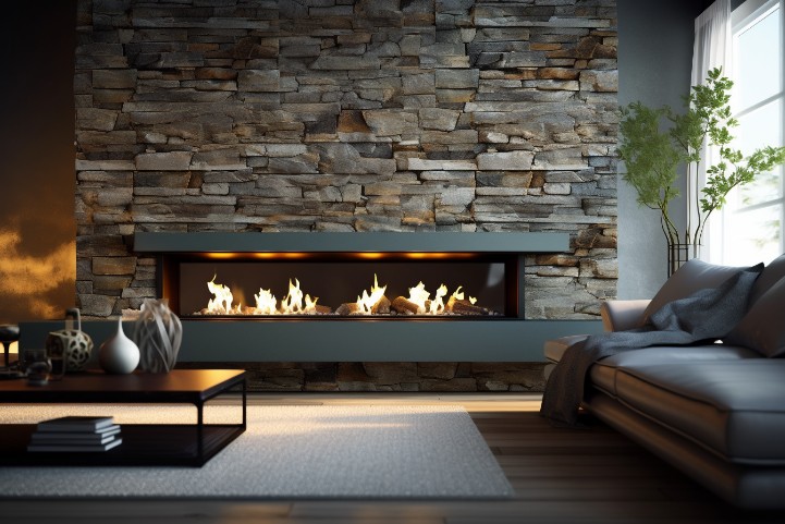 Linear gas fireplace with a durable tempered glass enclosure