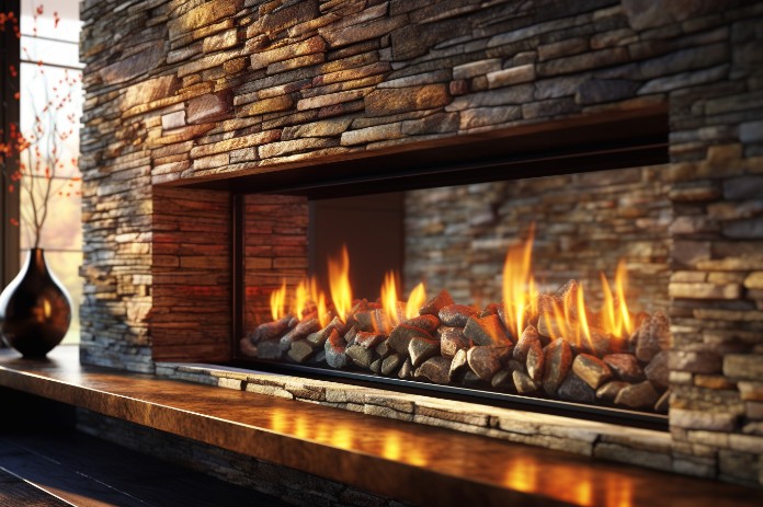 Large linear gas fireplace