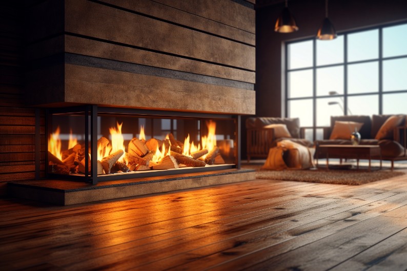 Linear gas fireplace with mesmerizing multi-color flames and electric pilot light