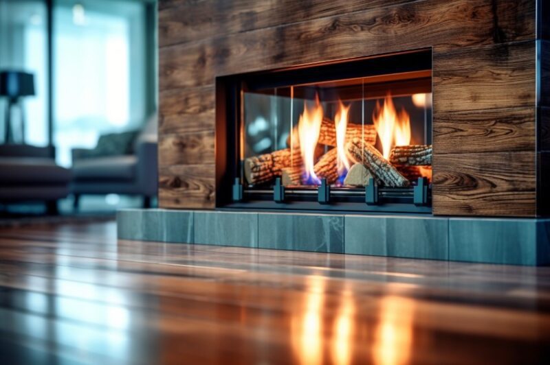 Unique linear gas fireplace integrated with a electric pilot light