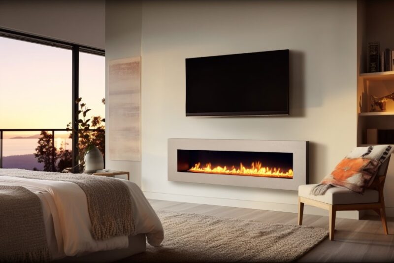 Luxurious interior featuring a linear gas fireplace with gas pilot light