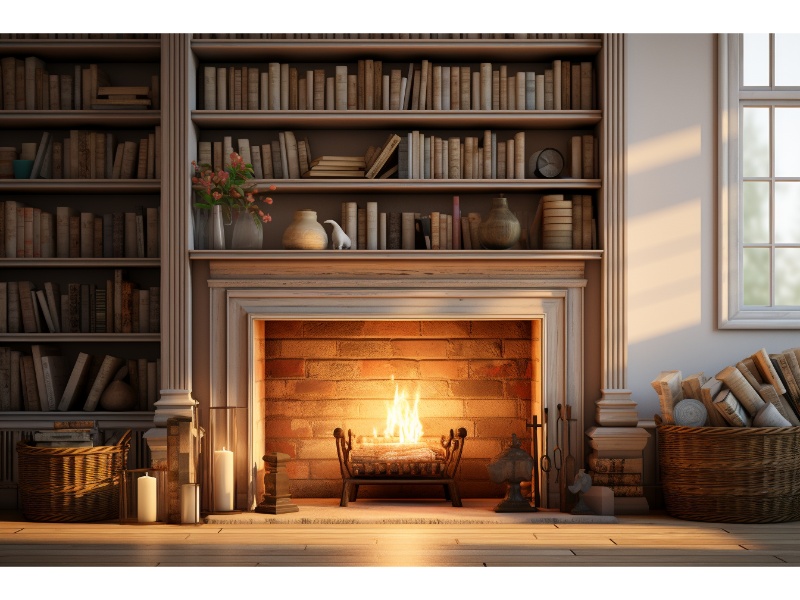 A gas fireplace with a high BTU rating efficiently warming a cozy living room.