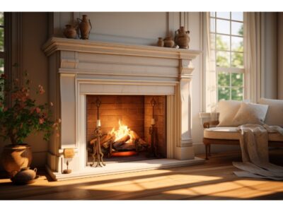 Elegant living room with a lit fireplace, addressing why another fireplace might smoke.