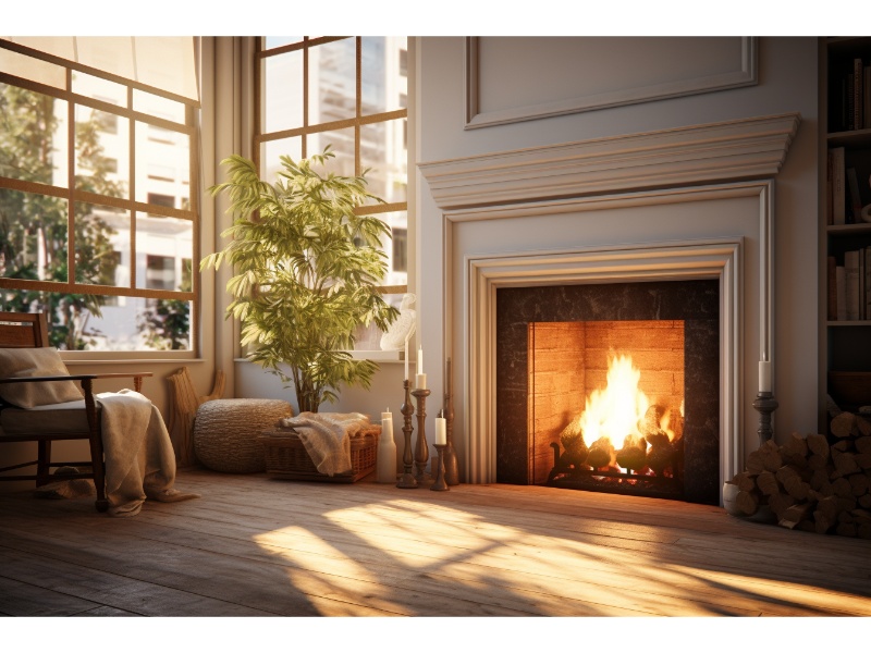 Bright and cozy living room with a prefab fireplace, highlighting its advantages for homeowners.