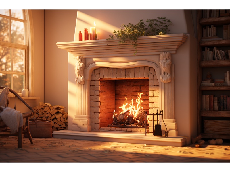Stunning white brick fireplace hearth, creating a luxurious focal point in a modern home.