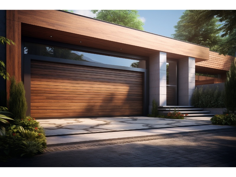 Residential roll-up garage door, enhancing home exterior with its streamlined design.