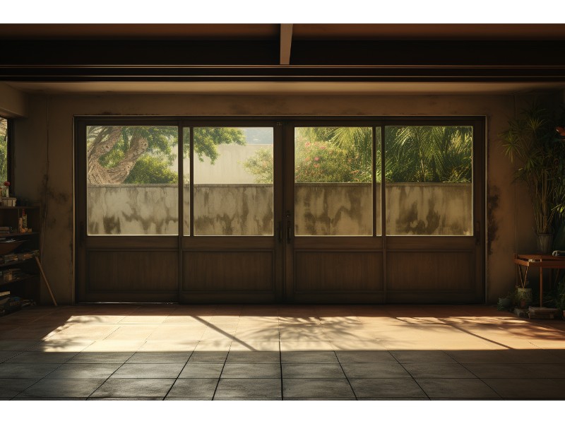 Elegant track sliding garage screen door enhancing home exterior.