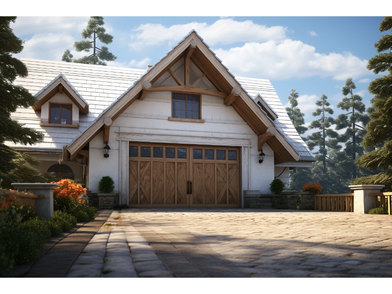 Swing out carriage garage door adding traditional charm to a house's exterior.