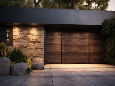 Photo of a newly installed roll-up garage door on a modern home, enhancing the property's curb appeal.