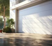 White garage door with premium finish enhancing home aesthetics.