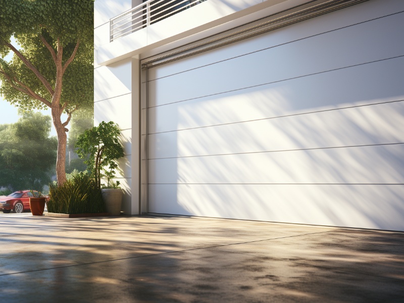 White garage door with premium finish enhancing home aesthetics.