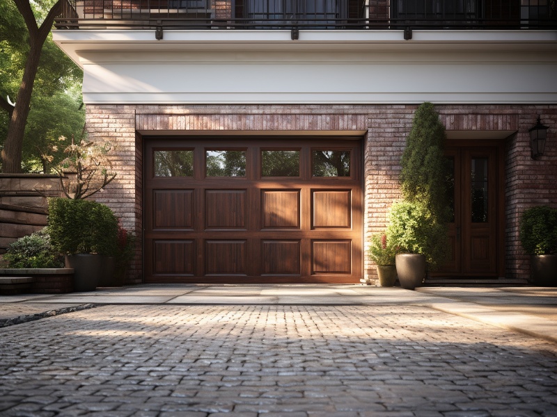 Secure Raynor garage door closed with a new code set, symbolizing home security.