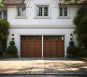 Contemporary double door garage with sleek design and energy-efficient features.