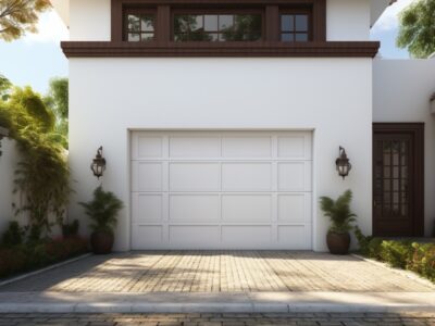 Image of a 9x7 garage door, showcasing its size and structure for residential use.