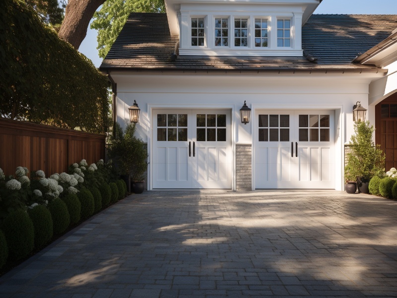 Classic wooden side hinged garage door, adding a timeless charm to a home.