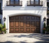 Elegant single garage door replacing two separate doors on a stylish home, showcasing the result of a two-to-one garage door conversion.