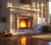 Electric fireplace insert elegantly framed wood for a sophisticated look.