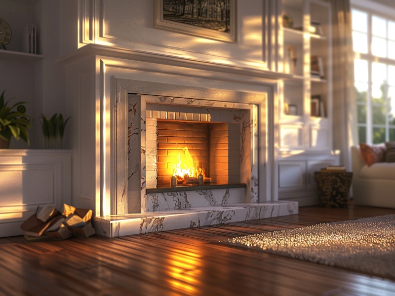Electric fireplace insert elegantly framed wood for a sophisticated look.