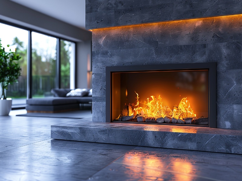 Realistic gas logs using natural gas vs. propane burning in a modern fireplace.