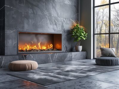 Fireplace with visible flames, a modern and efficient alternative affecting indoor air less.