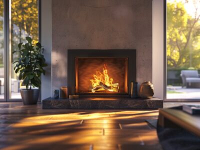 Gas fireplace in a modern room, installed with an existing gas line.
