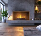 Properly measured plug-in electric fireplace insert in a cozy home setting.