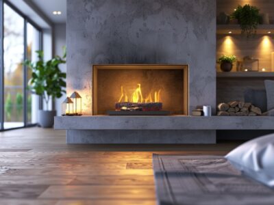 Properly measured plug-in electric fireplace insert in a cozy home setting.
