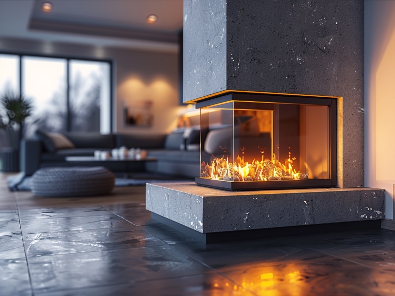 Modern gas fireplace with a sleek design in a contemporary home.