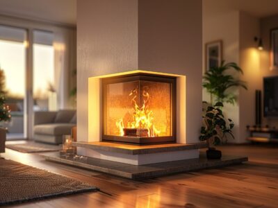 Fireplace in a cozy living room showing effective sealing and insulation to keep warmth in.