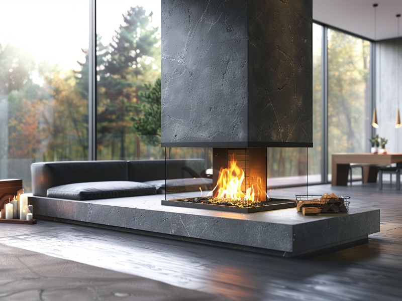 Image of a well-maintained fireplace in a modern room.