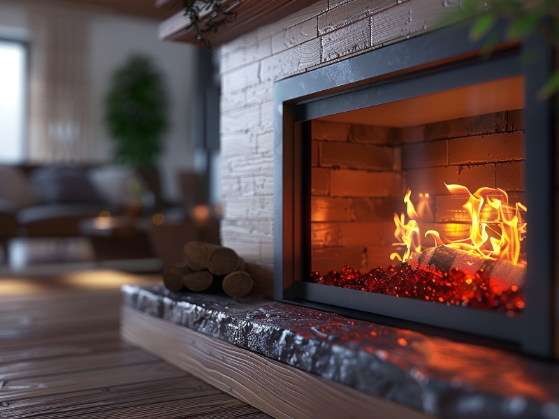 Cozy living room featuring a modern ventless ethanol fireplace adding warmth without the need for a chimney.