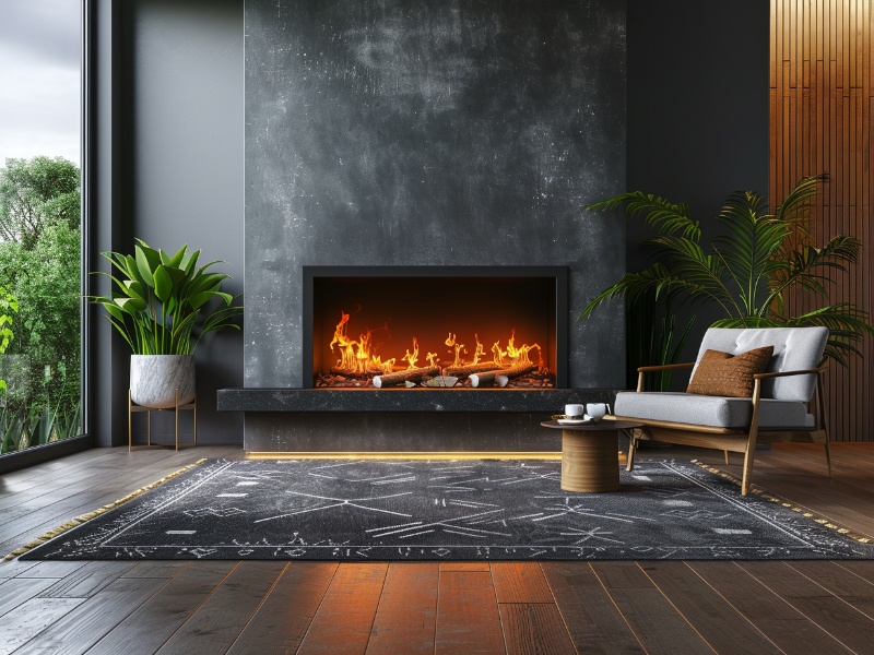 Electric fireplace installed in a simple, contemporary living room.